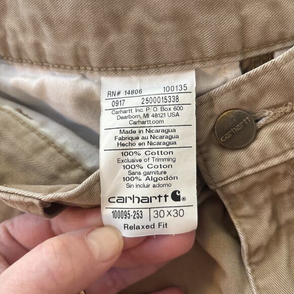 Carhartt Men's Relaxed Fit Work Pants Tan Khakis Paint Spots 30x30 preowned - Picture 3 of 16